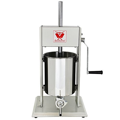 Beeketal 'BT010' Edelstahl Industrie Wurstfüllmaschine (10 L Volumen) SGS-geprüft, Profi Wurstfüller