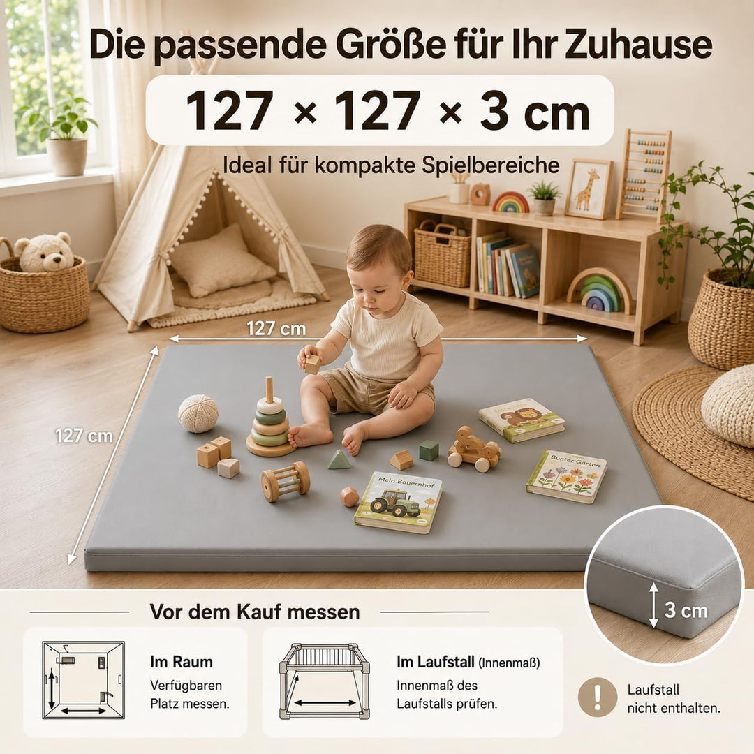 jxgzyy Krabbelmatte Baby 127 × 127 cm, 3 cm dick | Abwischbare PU-Seite und ultraweiche Kurzplüschse