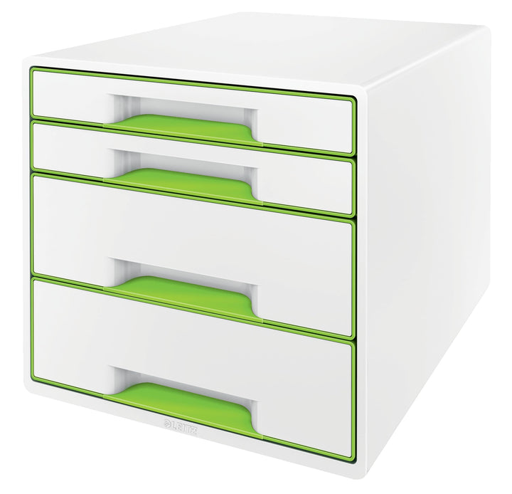Leitz CUBE Schubladenbox mit 4 Schubladen, Weiss/Grün, A4, Inkl. transparentem Schubladeneinsatz, WO