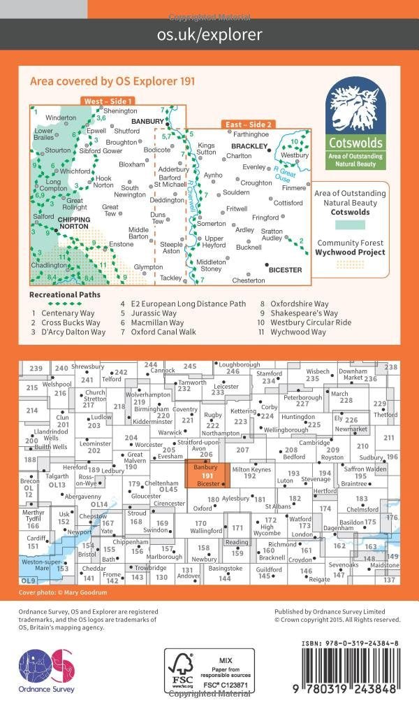 Banbury, Bicester and Chipping Norton (OS Explorer Map, Band 191), Karte