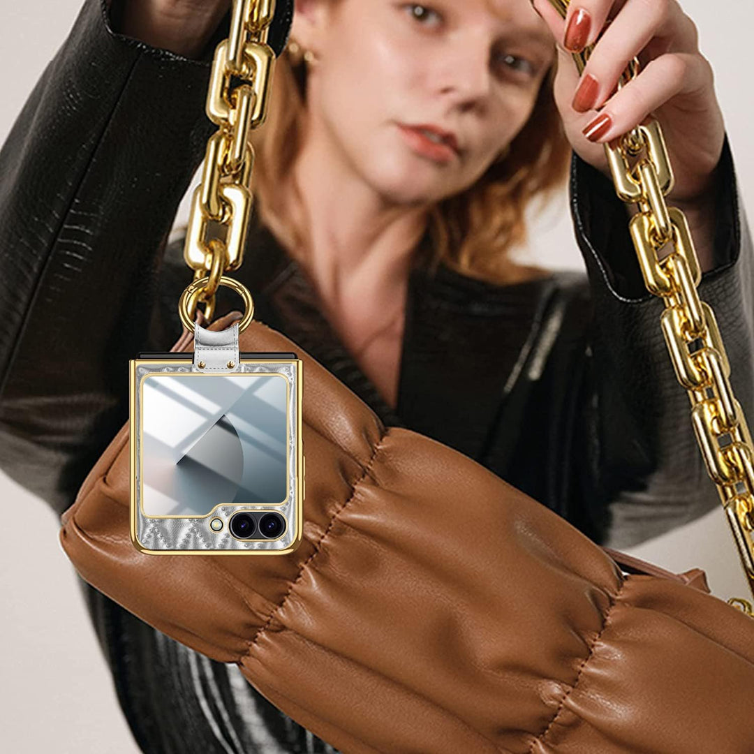 Miimall Lederhülle Kompatibel mit Samsung Galaxy Z Flip 6/Flip7 FE Hülle mit Kameraschutz+Ring Ständ