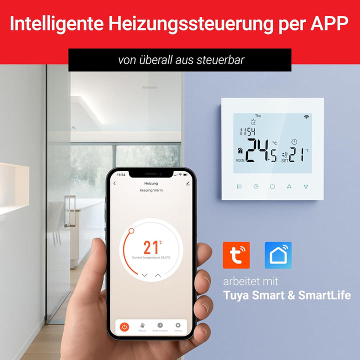 Elektrobock PT740W-EI Raumthermostat mit WiFi | Smartes Thermostat für Fussbodenheizung & Elektrohei