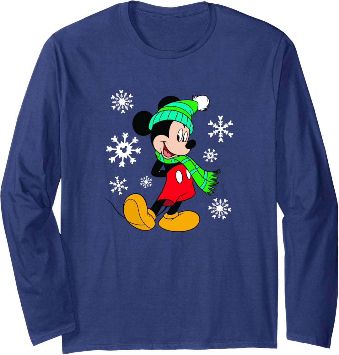 Disney Mickey Mouse Winter Hat Scarf & Snowflake Weihnachten Langarmshirt