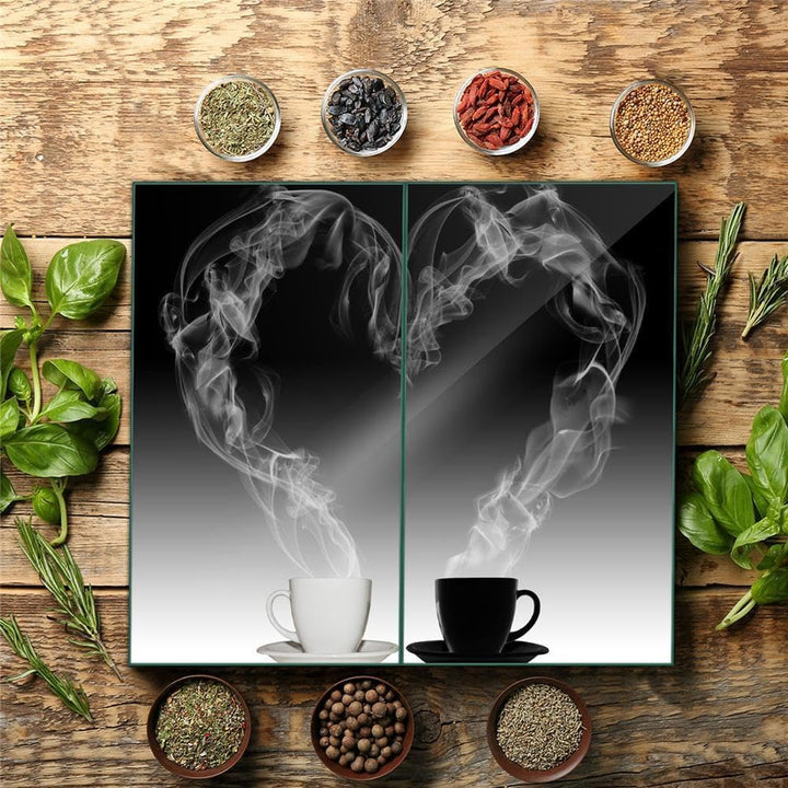 Herdabdeckplatte Abdeckung Ceranfeld Abdeckplatte Schneidebrett 2-Teilig 60x52 Herz Kaffee Schwarz S