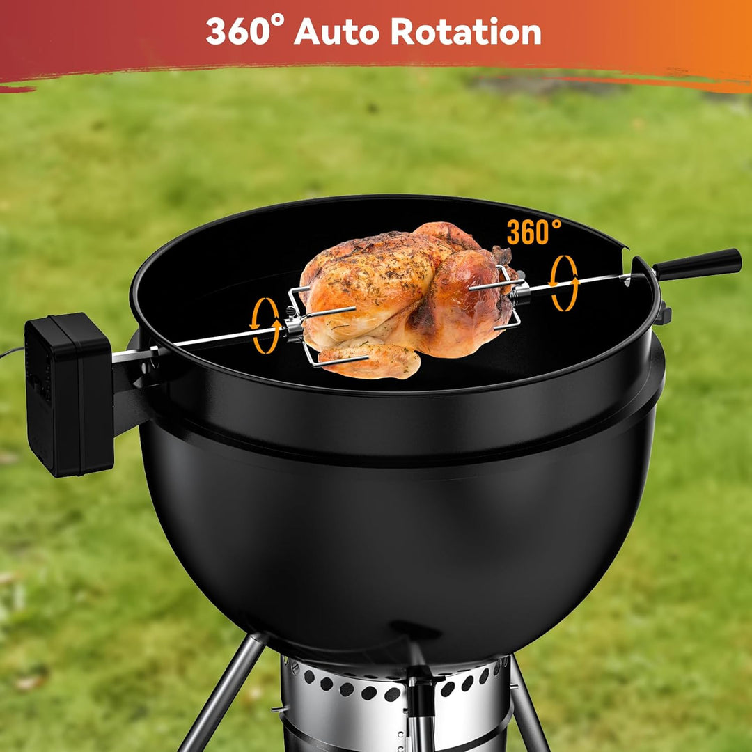 onlyfire Rotisserie Grillspiess Set mit DC Grillmotor und Adapter, Drehspiess für Weber 57cm Kettle