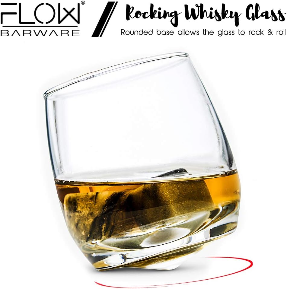 Flow Barware Deluxe Whiskygläser und Whiskysteine, in Geschenkbox aus Holz, italienisches Vintage-Kr