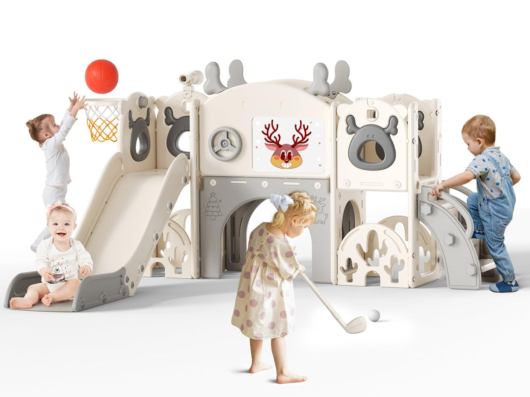 Krovtoy Kinderrutsche, Kleinkinderrutsche freistehend mit Basketballkorb, Kleinkinderklettergerüst,