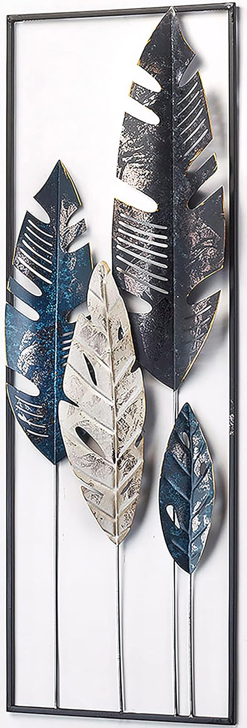 Kobolo Wandbild Wanddeko Metallbild - LEAFS - Metall - 31x89 cm - anthrazit