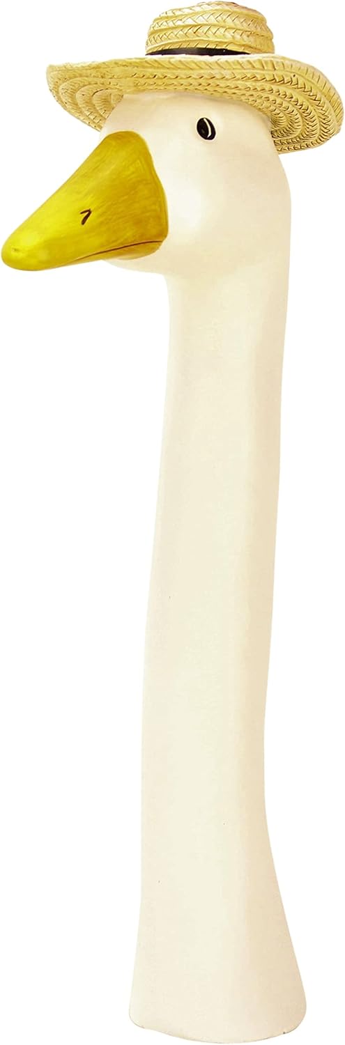 OF Gänsehals Gartenstecker Gans - Höhe 35 bis 38 cm gross - Deko Gartenfiguren für aussen (Strohhut)