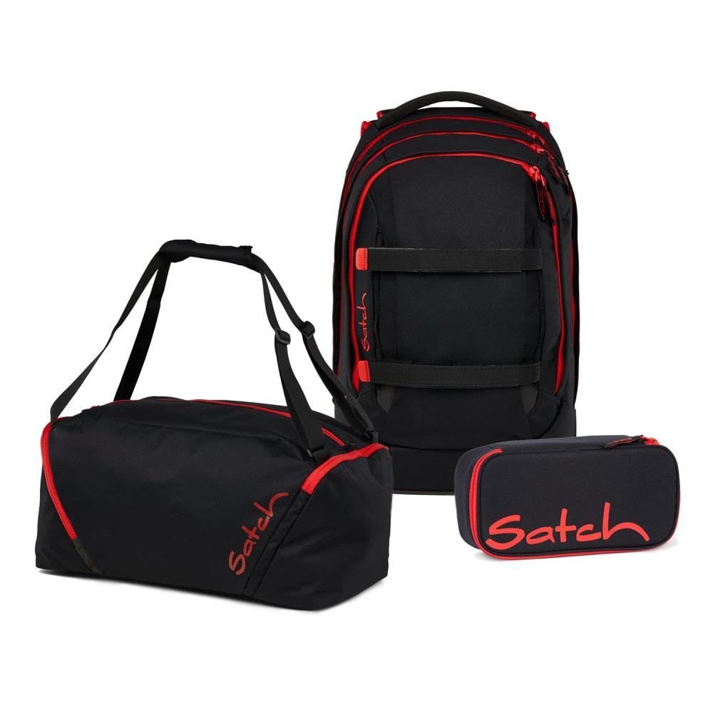 Satch Pack Schulrucksack Set 3tlg. inkl. Schlamperbox und Sporttasche (Fire Phantom), Fire Phantom