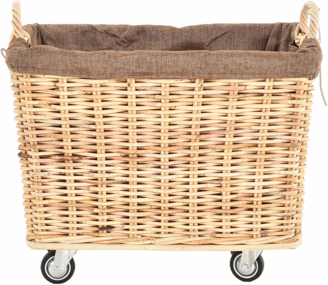 Stabiler Kaminholzkorb Flechtkorb mit Inlett Roll Holzkorb Rollkorb Natur-Rattan(Hell Natur mit Roll