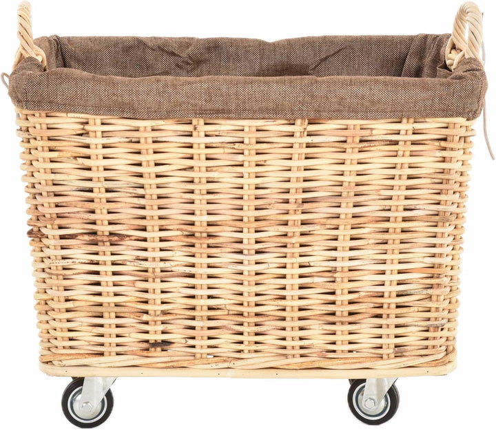 Stabiler Kaminholzkorb Flechtkorb mit Inlett Roll Holzkorb Rollkorb Natur-Rattan(Hell Natur mit Roll