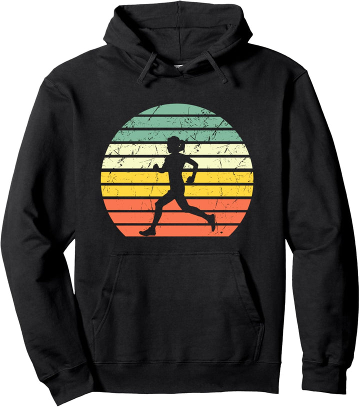 Läufer Silhouette Running Distressed Vintage Sonnenuntergang Pullover Hoodie