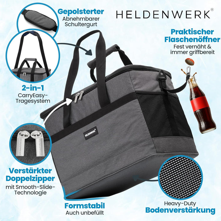 HELDENWERK Kühltasche gross faltbar – Kühlbox bis zu 12h Kühlleistung auslaufsicher &amp; wasserdicht –