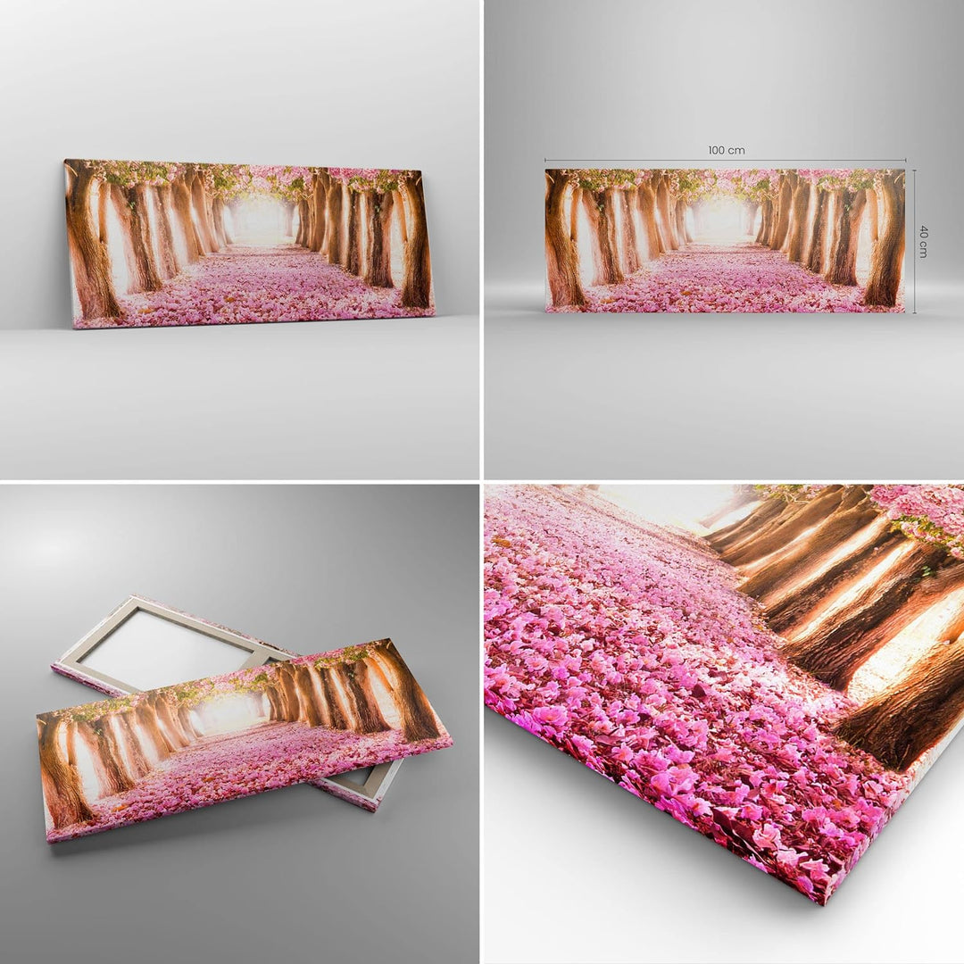 Panorama Bilder auf Leinwand 100x40cm Leinwandbild Baum Blumen Kirsche Natur Gross Wanddeko Bild Sch