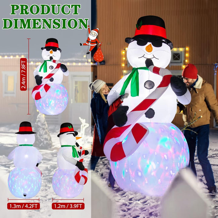 GlobaLink Aufblasbarer Schneemann XXL 2,4M/7,8FT, Weihnachtsdekoration aufblasbar Weihnachtsmann mit