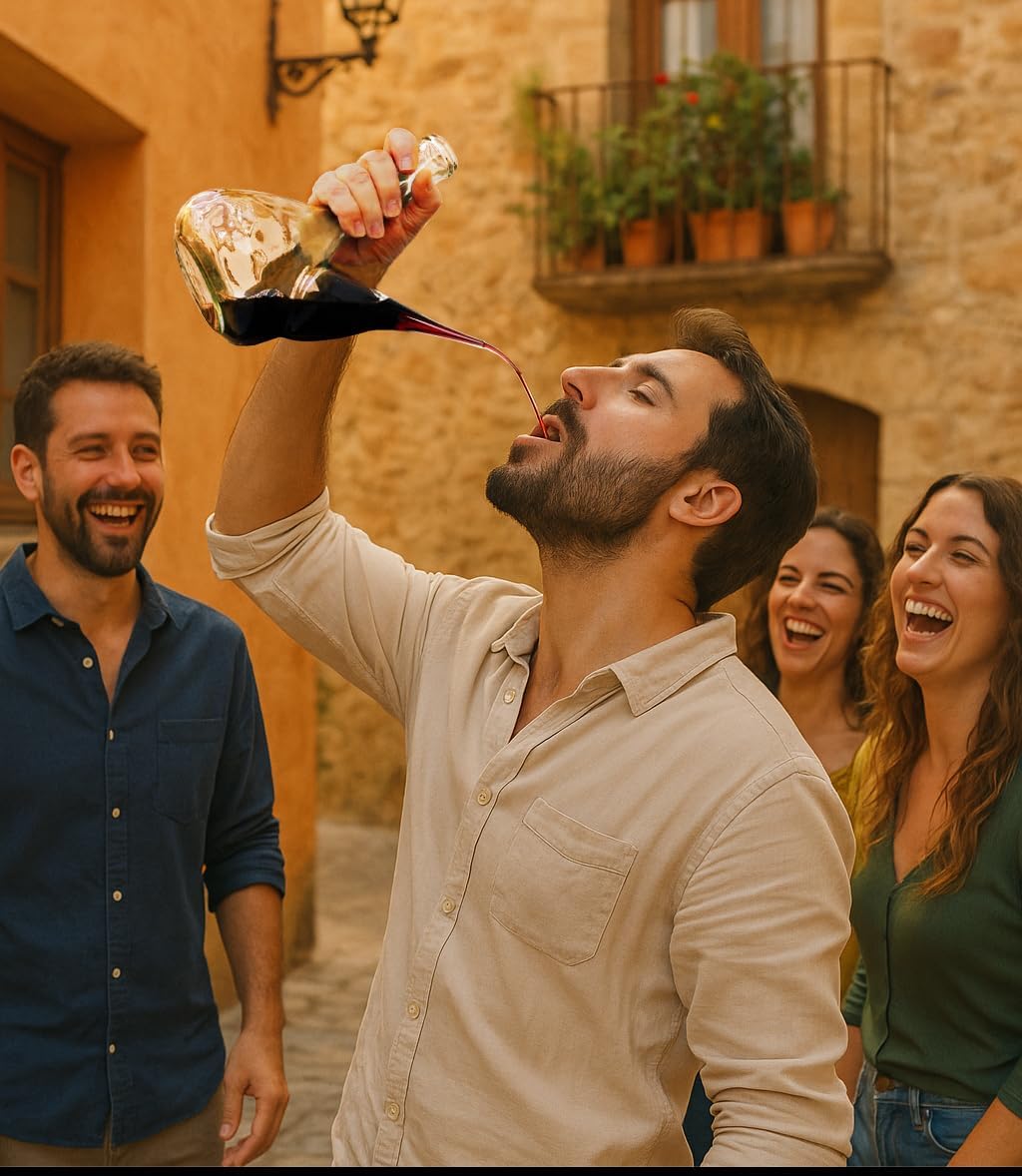 Artisan Glas Weinkrug. Weinausgiesser aus Glas 750 ml. Kristall porron. weinausschenker spender deka
