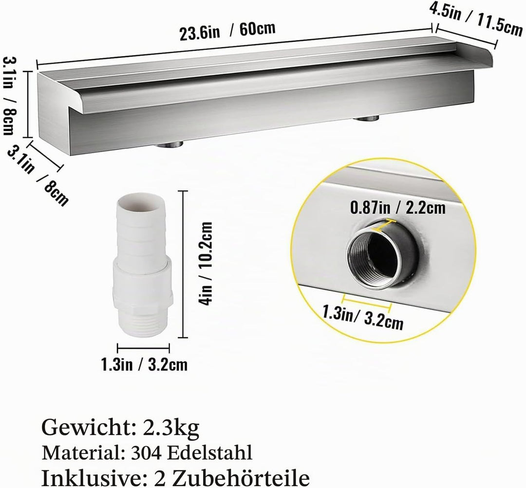 Edelstahl Wasserfall Element 60cm,Teich Wasserfall Spillway Pool Brunnen Wasser Feature,Edelstahl Te