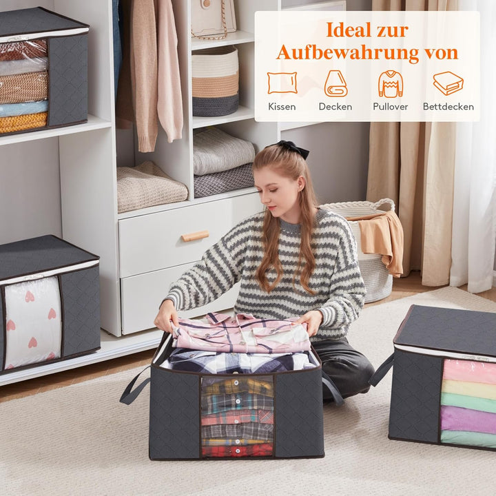Lifewit 10 Stück Gross Aufbewahrungsbox mit Deckel, 75L Aufbewahrungstasche für Bettdecken Kleidung