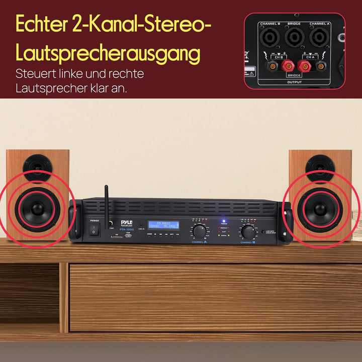 Pyle Verstärker, Mini Verstärker, 2000W- Bluetooth, Amplifier, Stereo, Audio - Rackmount- 2 Kanal mi