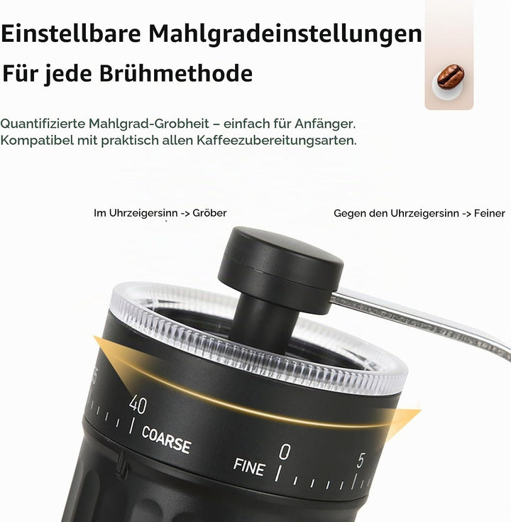Manuelle Kaffeemühle, 40 einstellbaren Stufen, Tragbare Manuelle Handkaffeemühle, Camping, Büro, Esp
