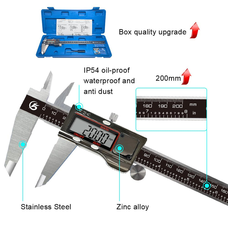 KETOTEK Messschieber Digital, Schieblehre IP54 Wasserdichter, 200mm Messschieber aus Edelstahl, Mikr