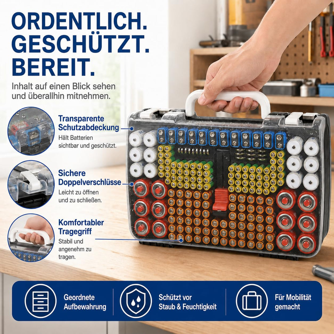 Batterie-Organizer-Aufbewahrungshalterung mit doppelseitiger Halterung, Schwarz