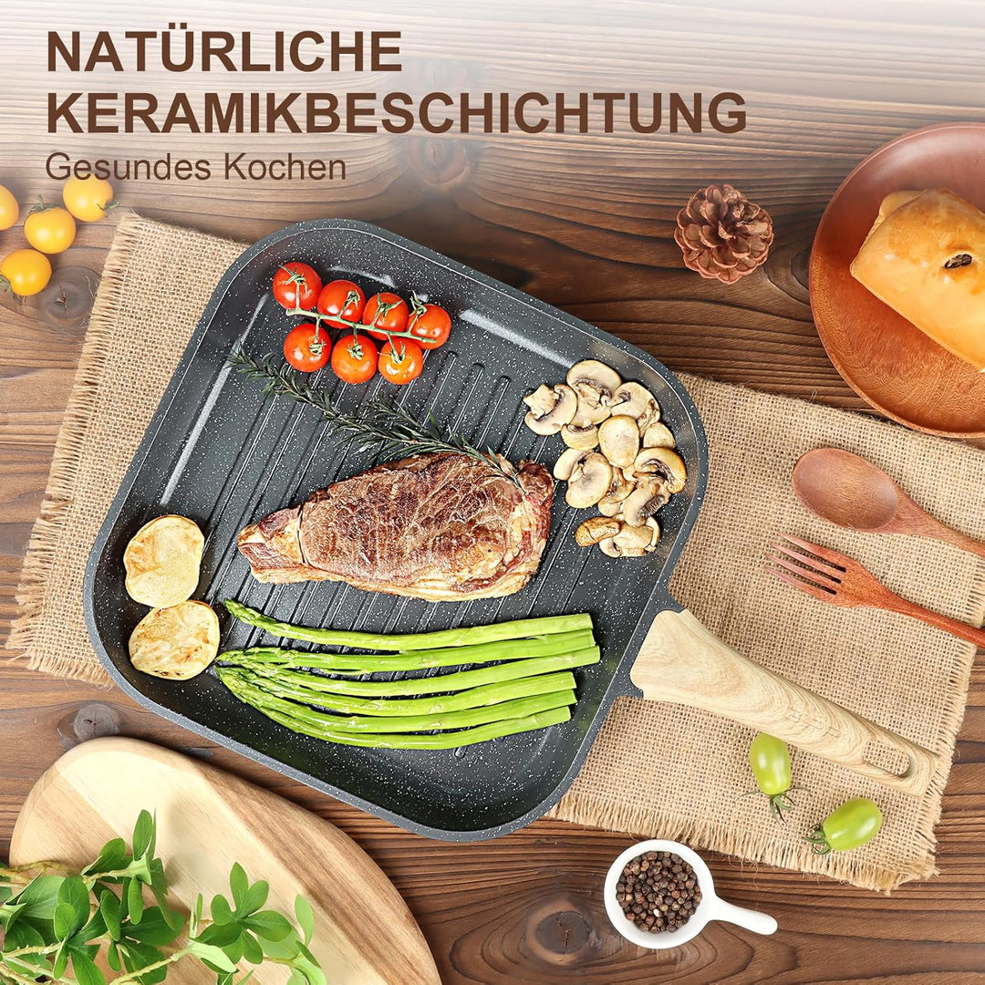GiPP Grillpfanne 28 x 28 cm, Steakpfanne, Grillpfanne Induktion Aluguss mit Granit-Antihaftbeschicht