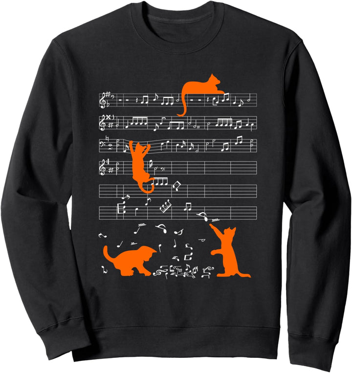 Niedliche Katze Musiknote Orange Noten Musiker Sweatshirt