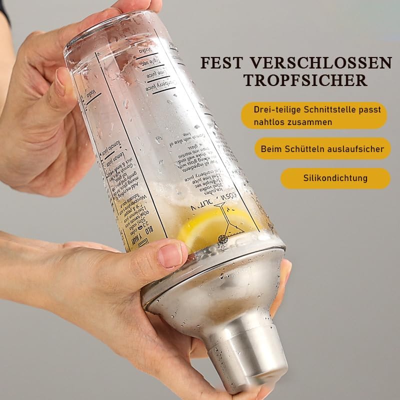 Cocktail Shaker, 400ml Professional Glas Cocktail Set, Cocktailshaker Zubehör Messbecher Coctail Mix