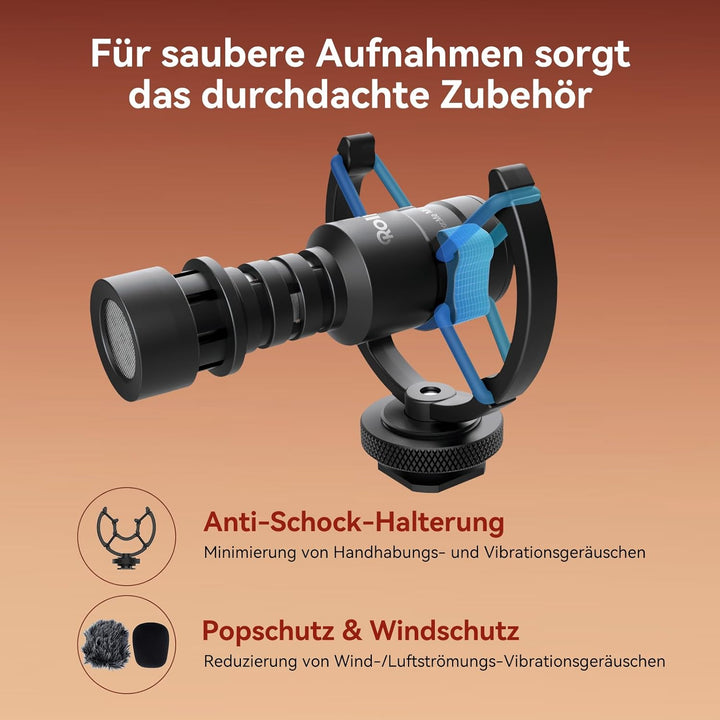 Rollei Hear:Me Mini 2 Richtmikrofon für Kamera und Handy Professionelle, Video Shotgun Externe Mic C
