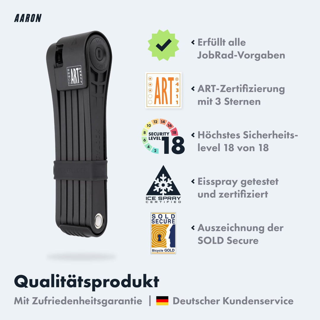AARON Premium Fahrradschloss - sicheres Faltschloss Stufe 18, patentiertes Hochsicherheitsschloss mi