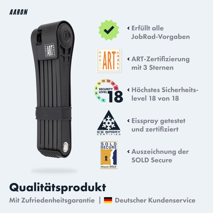 AARON Premium Fahrradschloss - sicheres Faltschloss Stufe 18, patentiertes Hochsicherheitsschloss mi