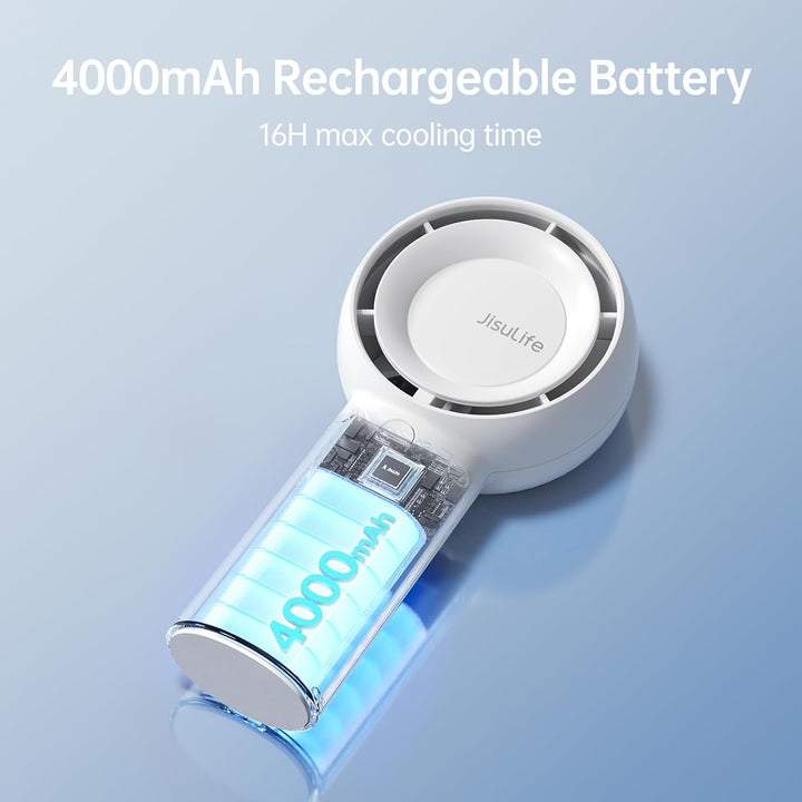 JISULIFE Turbo Handventilator Akku [16 Stunden Lange Arbeitszeit] 4000mAh Tragbarer Mini Ventilator
