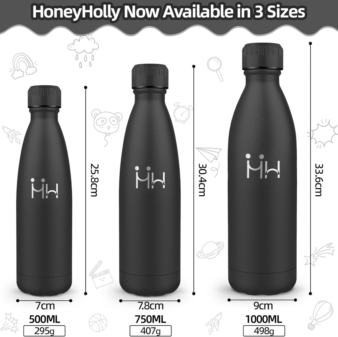 HoneyHolly Trinkflasche Edelstahl Kinder Sport, 500ML BPA-frei, Thermosflasche, Wasserflasche Doppel
