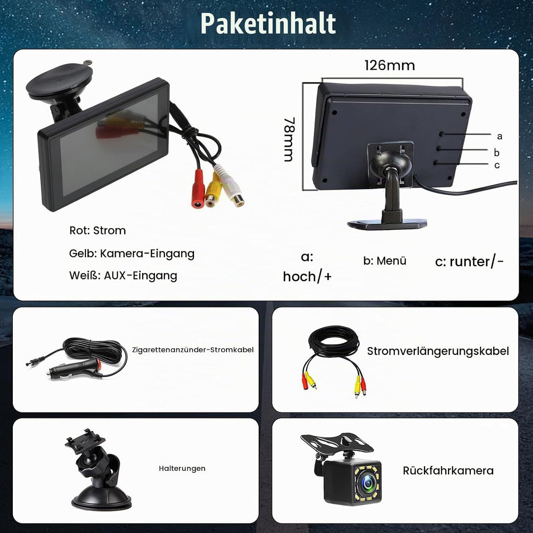 Hikity Rückfahrkamera Auto mit LCD Monitor 4.3 Zoll Rückfahrkamera Kit Nachtsicht IP66 Wasserdicht m