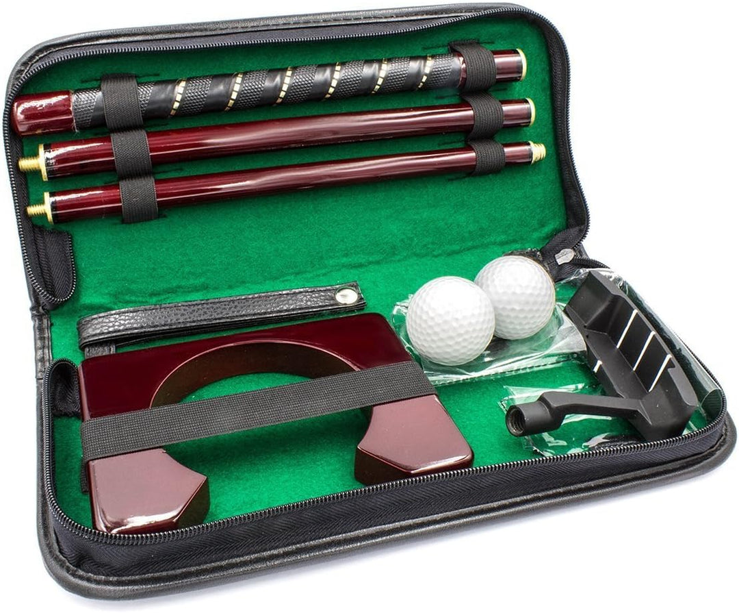 Posma PG020WD tragbares Golf-Putter-Set aus Holz mit 1 Holz-Putter, 2 Golfbällen, Putting-Becher für