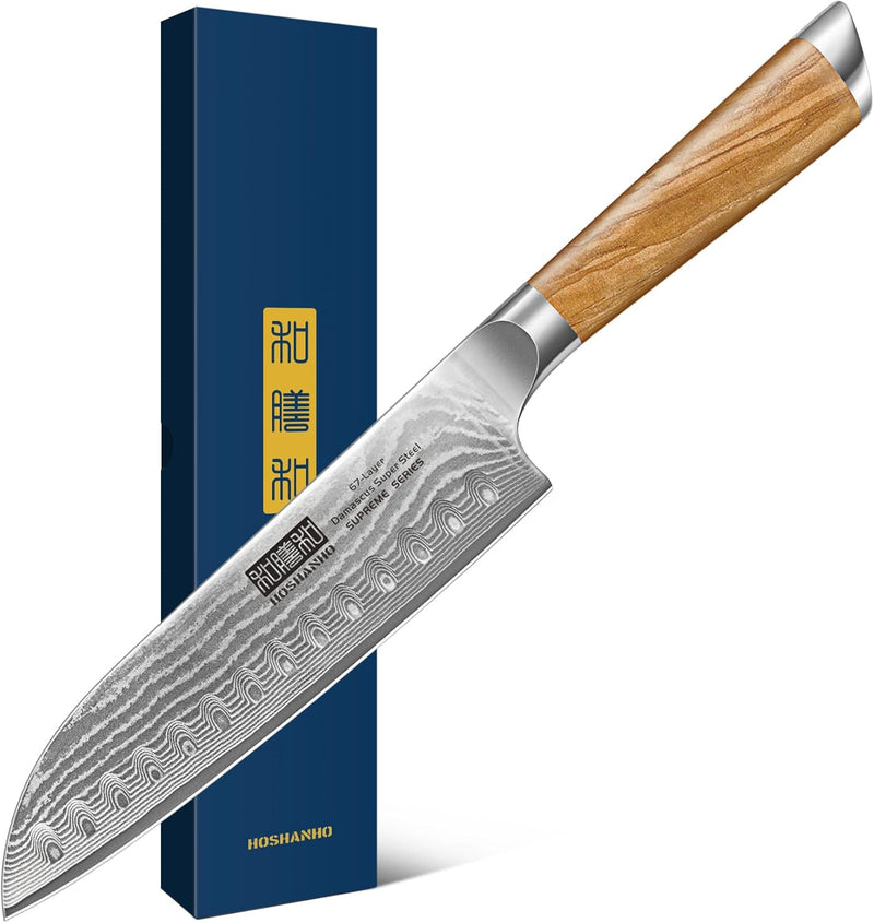HOSHANHO Santoku Messer Damastmesser, 18cm Scharfe Kochmesser, 67 Schichten Damaststahl Küchenmesser