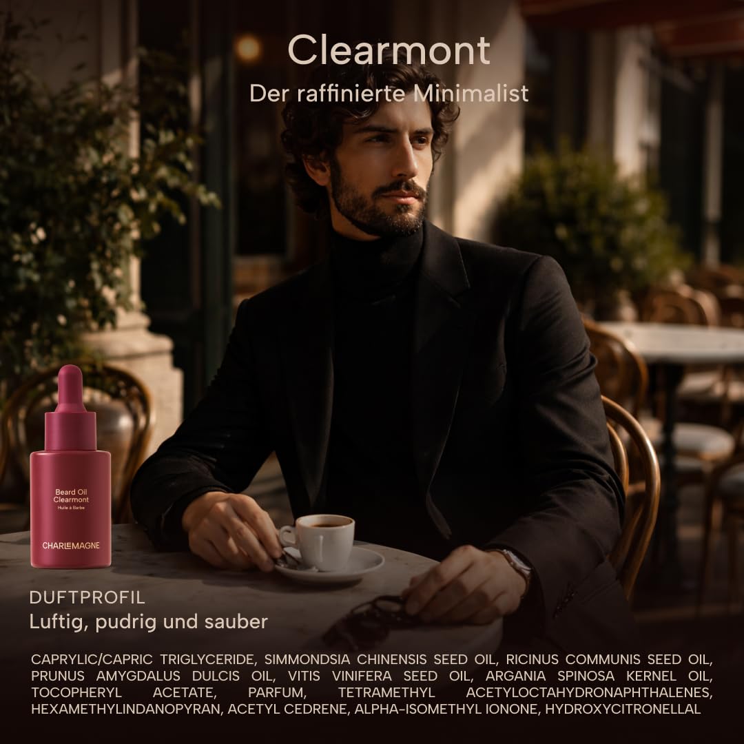 Charlemagne Bartöl für Männer – 30 ml, Clearmont | Edler Minimalistischer Duft – Premium Bart-Condit