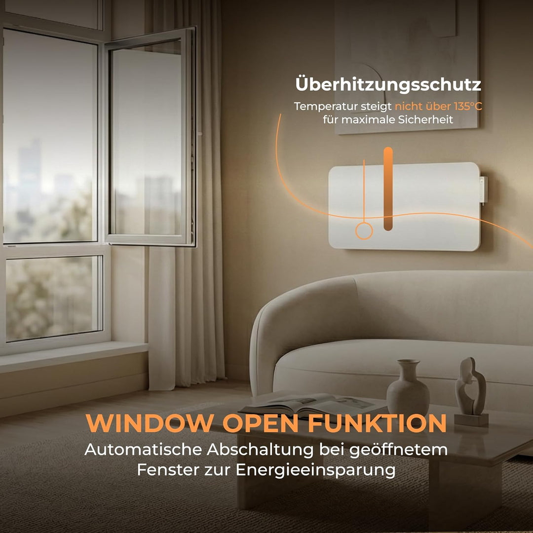 BR Bringer Hybrid Infrarotheizung 2000 Watt mit Konvektion - Smart Thermostat, WIFI & App - für Wand