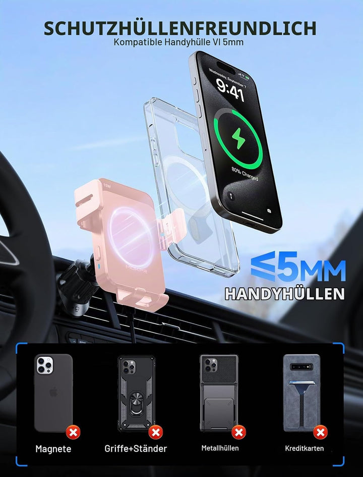 MOKPR Handyhalterung Auto mit Ladefunktion, 15W Handyhalterung Auto Induktives Laden für Entlüftungs