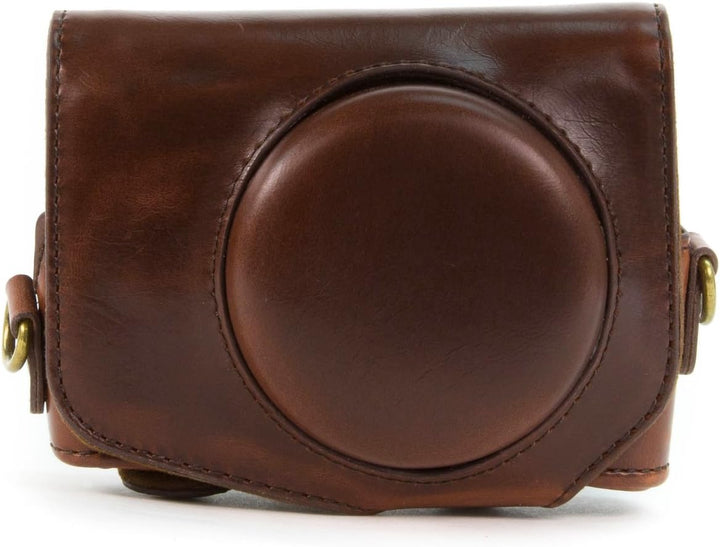 MegaGear Ever Ready Leder Kameratasche mit Trageriemen kompatibel mit Canon PowerShot G7 X Dunkelbra