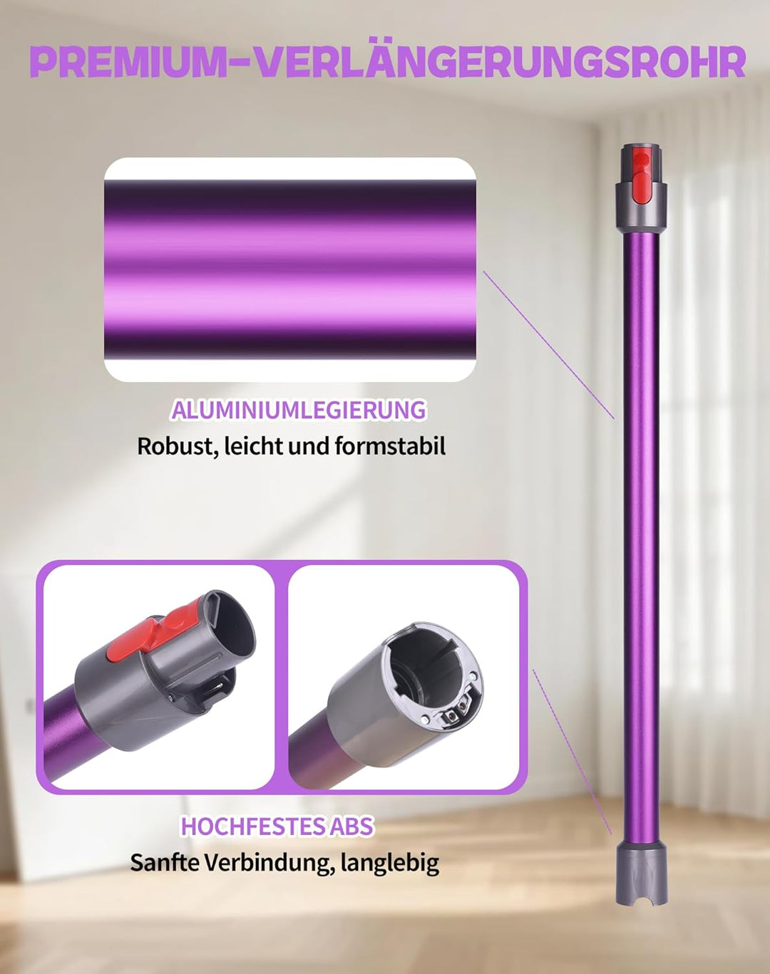 Verlängerungsrohr für Dyson V7 V8 V10 V11 V15 – Ersatz-Rohr aus Aluminium, Schnellverschluss, Robust