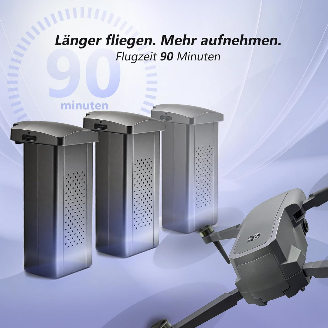 3-Achsen Gimbal GPS Drohne mit 4K Kamera, 4.5" HD Screen Fernsteuerung, 90Min Flugzeit (3 Akkus), 30