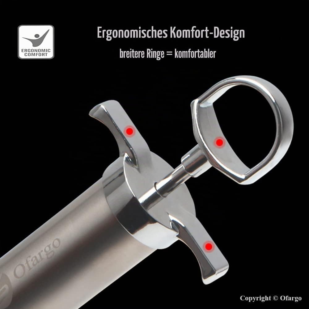 OFG Fleischspritze aus 304-Edelstahl, mit 4 Marinadennadeln für Holzkohlegrill, 60 ml Fassungsvermög