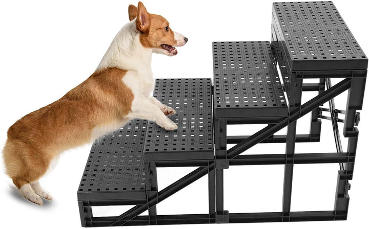Hundetreppe mit 4 Stufen, Faltbare Hundetreppe für Hochbett und Couch mit Rutschfester Oberfläche un
