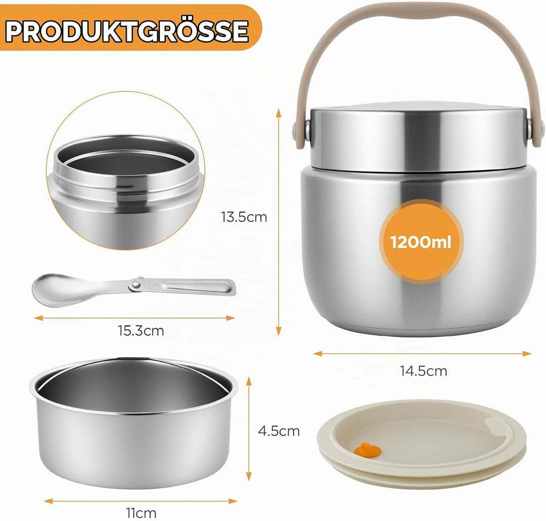 AiQInu Thermos-Lebensmittelbehälter für Erwachsene 1,2 l, Isolierter Edelstahl-Lunchbehälter mit Löf
