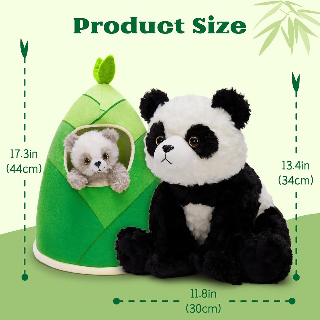 MorisMos 4 stücke Panda Kuscheltier im Bambus Tasche, gross riesen Panda Stofftier Plüschtier XXL, P