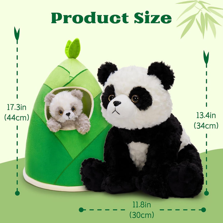 MorisMos 4 stücke Panda Kuscheltier im Bambus Tasche, gross riesen Panda Stofftier Plüschtier XXL, P