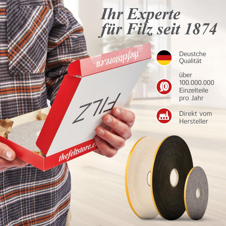 The Felt Store Filzband selbstklebend 40 mm breit, 1,5 mm dick, 20m lang, schwarz - vielseitiger Fil